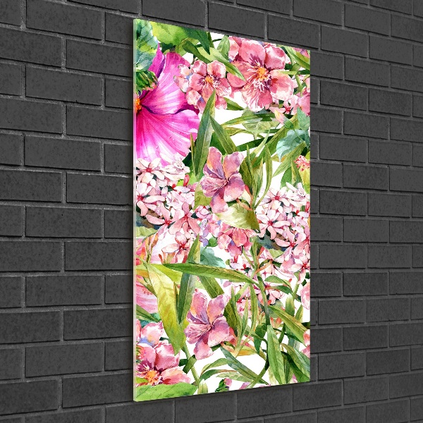Quadro di vetro verticale Fiori tropicali