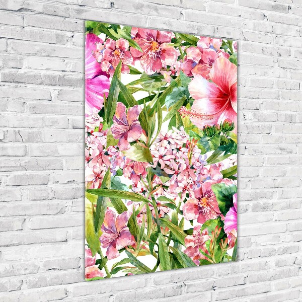 Quadro di vetro verticale Fiori tropicali