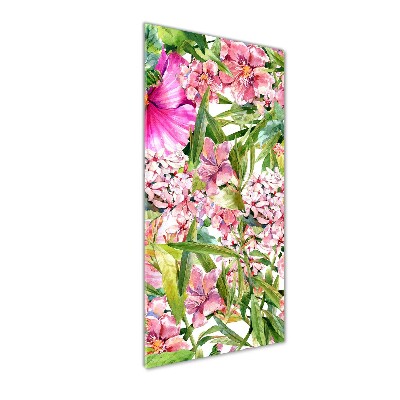 Quadro di vetro verticale Fiori tropicali