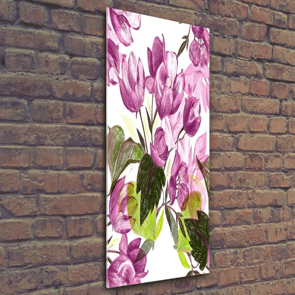 Quadro stampa su vetro verticale Fiori viola