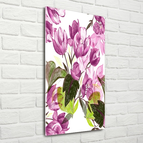 Quadro stampa su vetro verticale Fiori viola