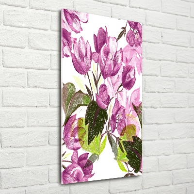 Quadro stampa su vetro verticale Fiori viola