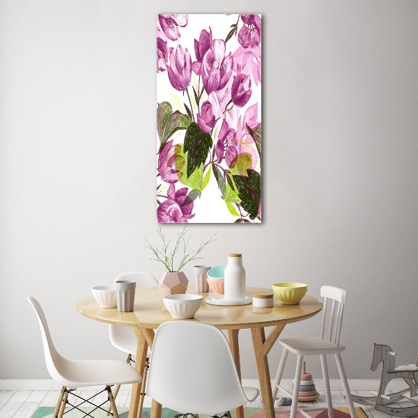 Quadro stampa su vetro verticale Fiori viola