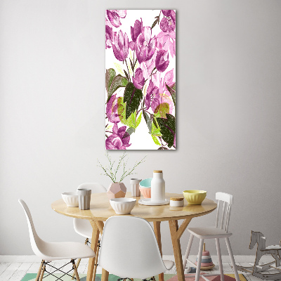 Quadro stampa su vetro verticale Fiori viola