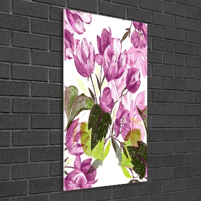 Quadro stampa su vetro verticale Fiori viola