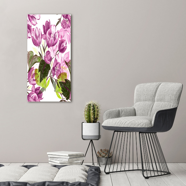 Quadro stampa su vetro verticale Fiori viola