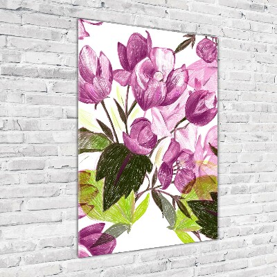 Quadro stampa su vetro verticale Fiori viola
