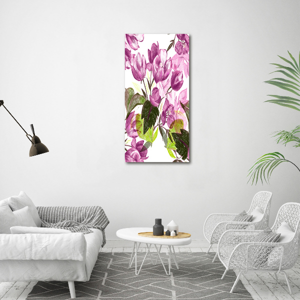Quadro stampa su vetro verticale Fiori viola