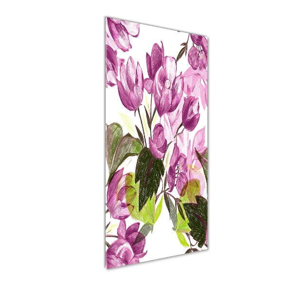 Quadro stampa su vetro verticale Fiori viola