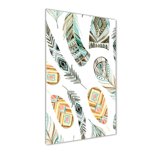 Quadro stampa su vetro verticale Piume etniche