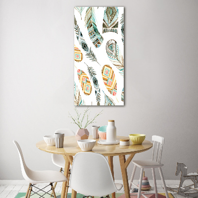 Quadro stampa su vetro verticale Piume etniche