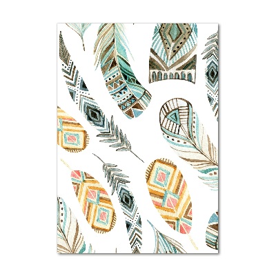 Quadro stampa su vetro verticale Piume etniche