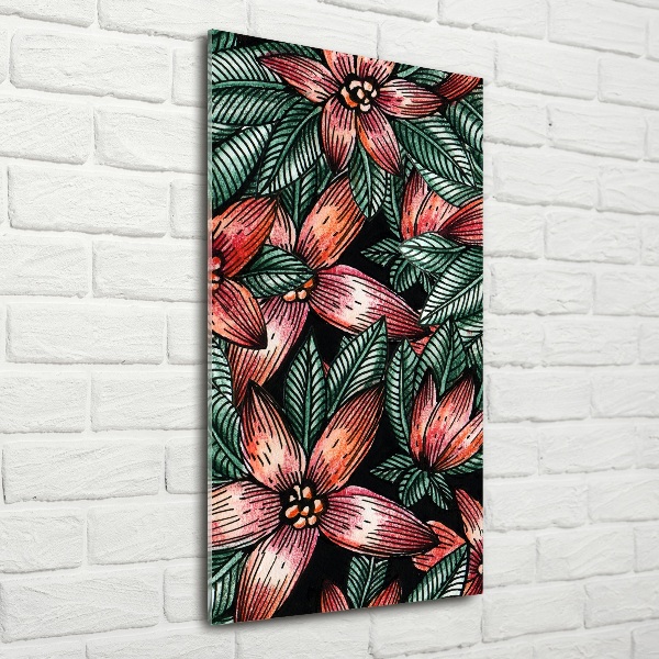 Quadro vetro verticale Fiori tropicali