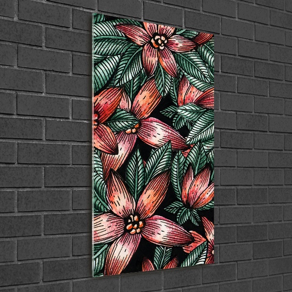 Quadro vetro verticale Fiori tropicali
