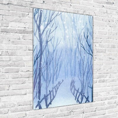 Quadro in vetro verticale Foresta in inverno
