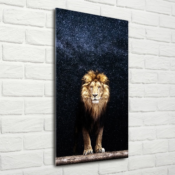 Quadro di vetro verticale Leone contro le stelle