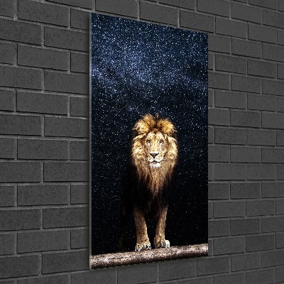 Quadro di vetro verticale Leone contro le stelle