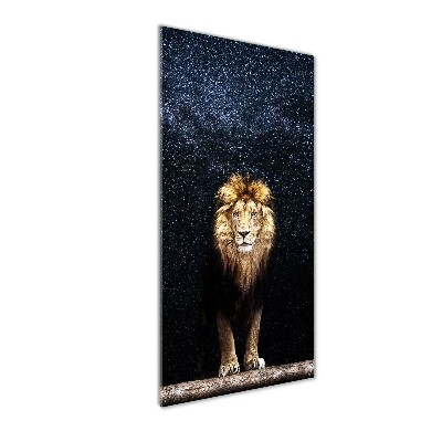 Quadro di vetro verticale Leone contro le stelle