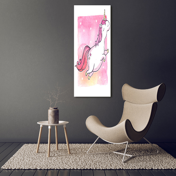 Quadro di vetro verticale Unicorno rosa