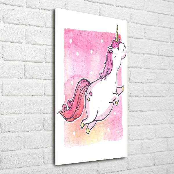 Quadro di vetro verticale Unicorno rosa