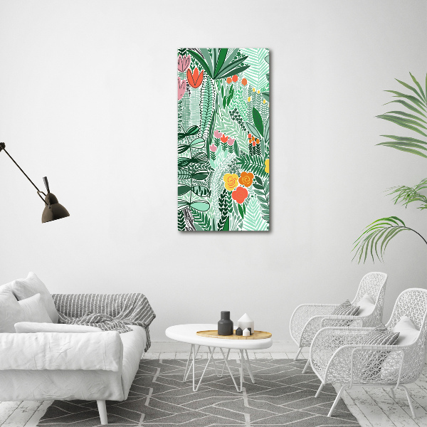 Quadro in vetro verticale Fiori tropicali