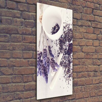 Quadro di vetro verticale Infuso di lavanda