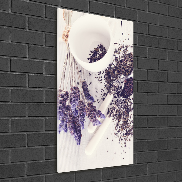 Quadro di vetro verticale Infuso di lavanda