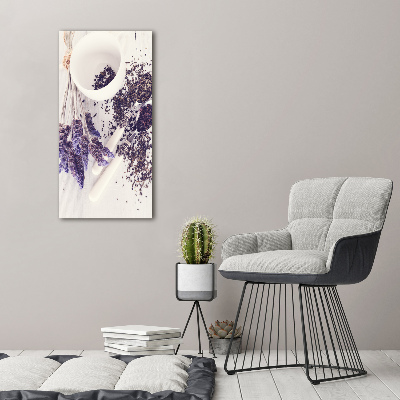 Quadro di vetro verticale Infuso di lavanda