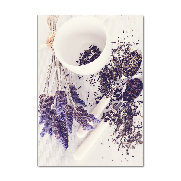 Quadro di vetro verticale Infuso di lavanda