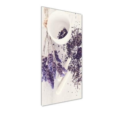 Quadro di vetro verticale Infuso di lavanda