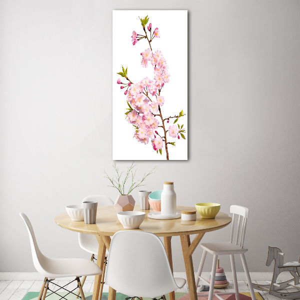 Quadro stampa su vetro verticale Fiori di ciliegio