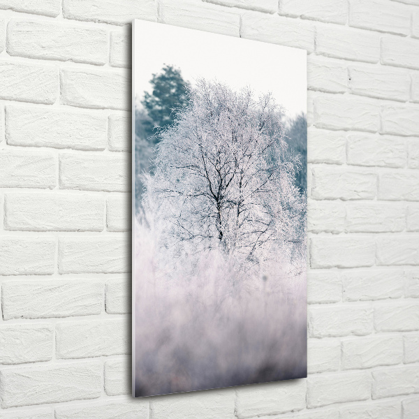Quadro in vetro verticale Foresta in inverno