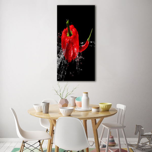 Quadro in vetro verticale Due peperoni