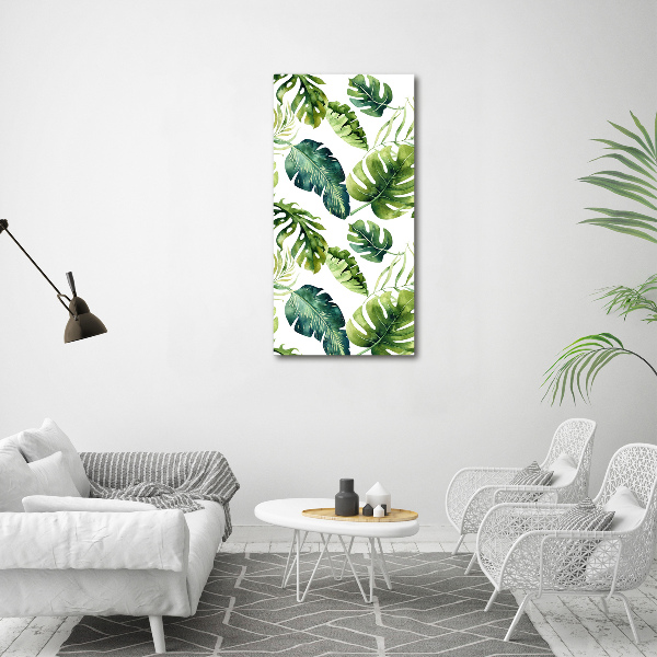 Quadro di vetro verticale Foglie tropicali