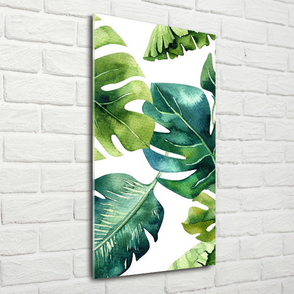 Quadro stampa su vetro verticale Foglie tropicali