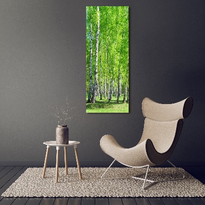 Quadro di vetro verticale Foresta di betulle