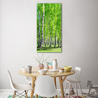 Quadro di vetro verticale Foresta di betulle