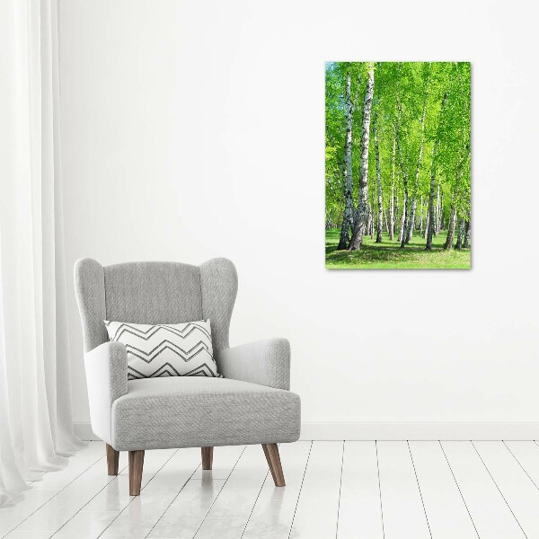 Quadro di vetro verticale Foresta di betulle