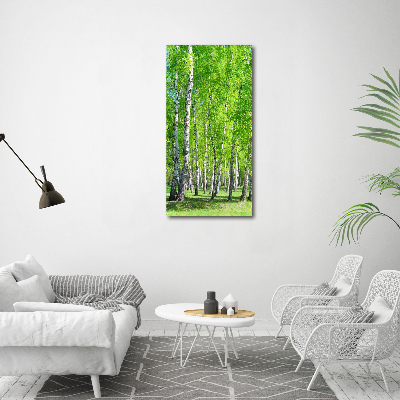Quadro di vetro verticale Foresta di betulle