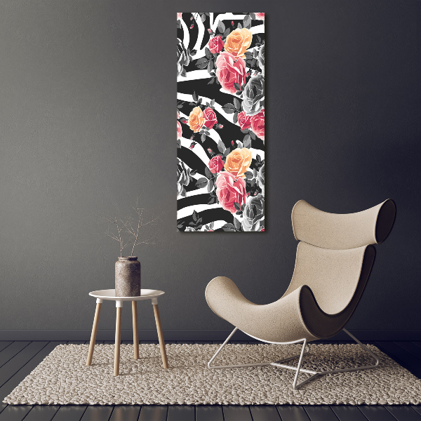 Quadro stampa su vetro verticale Rose zebrate