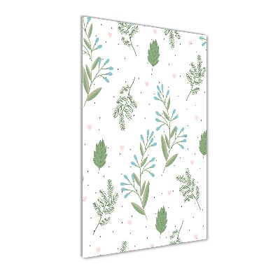 Quadro di vetro verticale Foglie e cuore