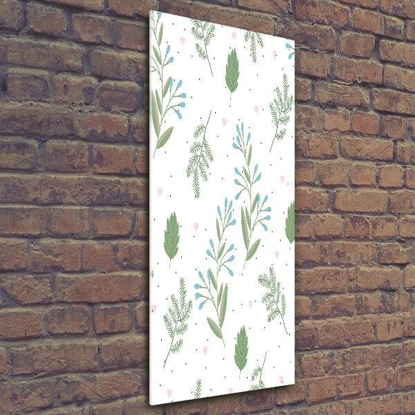 Quadro di vetro verticale Foglie e cuore