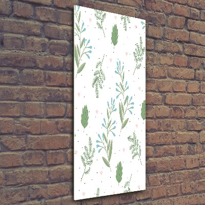 Quadro di vetro verticale Foglie e cuore