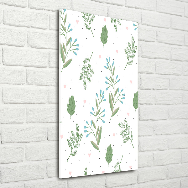 Quadro di vetro verticale Foglie e cuore