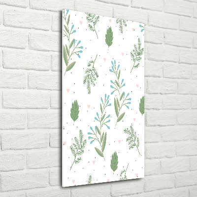 Quadro di vetro verticale Foglie e cuore