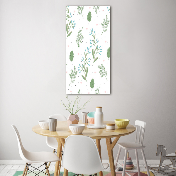 Quadro di vetro verticale Foglie e cuore