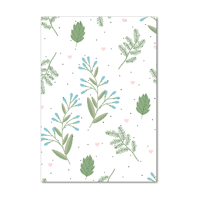 Quadro di vetro verticale Foglie e cuore