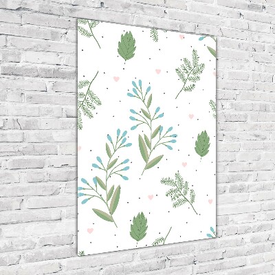 Quadro di vetro verticale Foglie e cuore