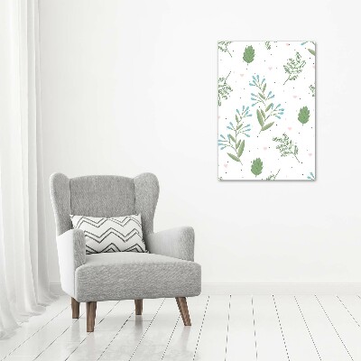 Quadro di vetro verticale Foglie e cuore