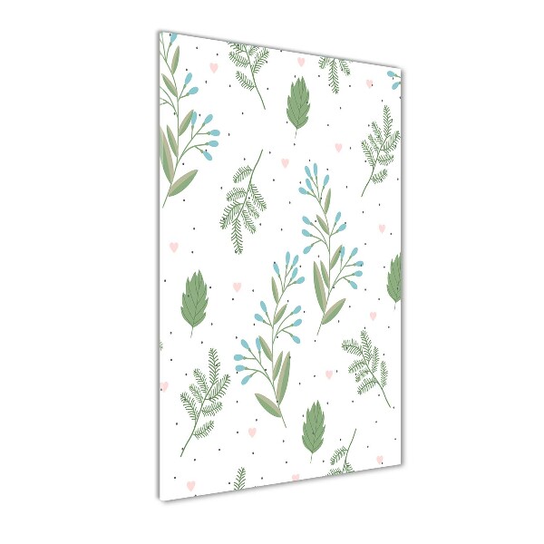 Quadro di vetro verticale Foglie e cuore